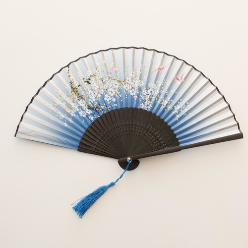 智汇 扇子 女折扇女中国风古风舞蹈扇女夏季折叠扇日式复古绢扇樱花和风工艺女式扇子女扇送朋友送老外员工 08  如花似锦（天蓝）