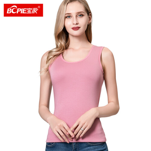 宝派保暖背心女德绒加绒加厚秋冬修身美体保暖内衣上衣 暗粉圆领 XXL