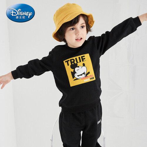 京东超市迪士尼 Disney 童装男童中小童针织套头卫衣套装长裤卡通休闲衣2019秋 DA931TE03 碳黑 120