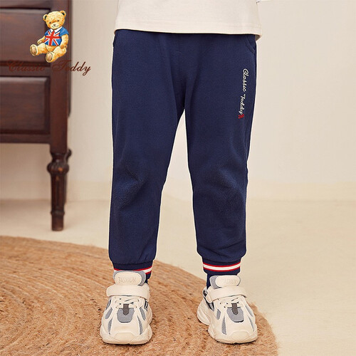 精典泰迪Classic Teddy童装儿童裤子男女童卫裤男孩运动裤女孩长裤宝宝休闲裤2019新款 泰迪字母星星深蓝 110