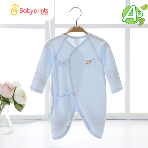 京东超市贝瑞加Babyprints婴儿连体衣服新生儿秋冬季爬爬服初生宝宝和尚服哈衣内衣纯棉蓝色59cm0-6个月