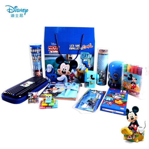 迪士尼（Disney）小学生文具套装礼盒 男女儿童文具学习用品铅笔橡皮削笔器蜡笔水彩笔尺子笔袋剪刀 米奇127件大礼包