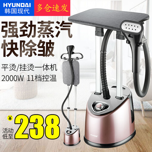 韩国现代烫衣服挂烫机可卧可立蒸汽熨烫机家用手持/挂立式大功率电熨斗HY-1636双杆十档调控3L水箱 香槟金