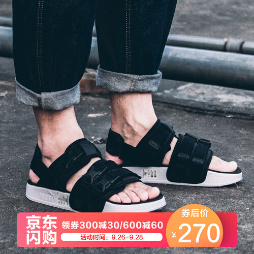 彪马PUMA 2019夏季新款 男女款运动凉鞋 魔术贴夏日拖鞋休闲鞋 369407 01 黑色 38