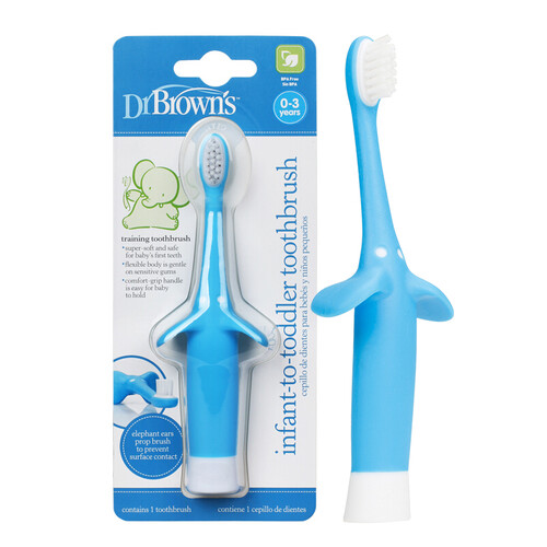 京东超市布朗博士（DrBrown's)婴幼儿牙刷 儿童牙刷 口腔清洁训练牙刷 软毛防滑可站立 0-3岁 大象蓝