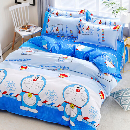 ins风水洗棉四件套1.5m1.8米1.2床单被套床上用品单双人床学生宿舍三件套被罩4 多啦A梦 1.2m床三件套【被套1.5*2.0m】