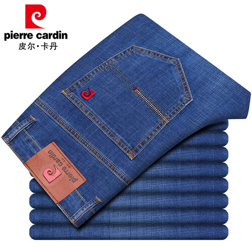 皮尔卡丹pierre cardin 简约水洗舒适牛仔裤男士修身弹力中青年时尚休闲直筒长裤子 1901中蓝 34(2.7尺)