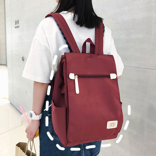 唐誉 港风翻盖书包女韩版学院风中学生日韩风范小清新初中生背包ins超火双肩包日系韩国高中生大学生书包 酒红色