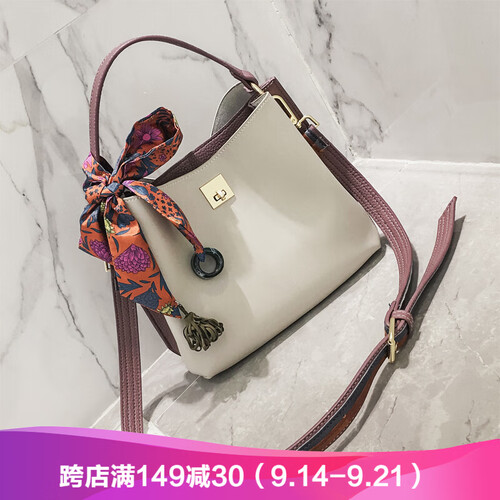 宏唯包包女新款韩版个性休闲百搭撞色水桶包单肩斜挎手提女士小包 图片色