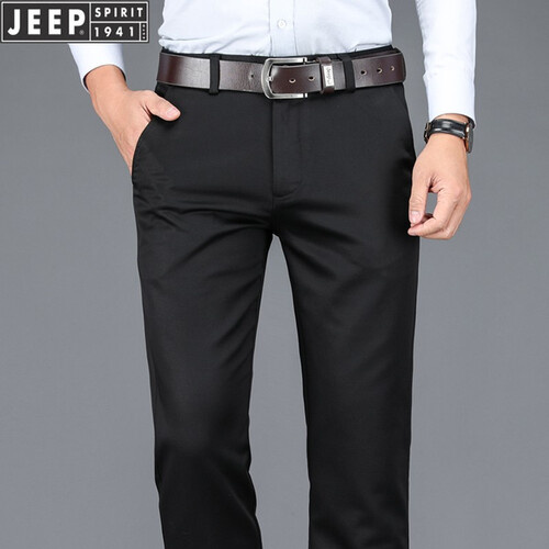 吉普（JEEP）天丝休闲裤男秋冬新品男士商务休闲男裤宽松直筒西裤弹力裤免烫裤子男 黑色 33码 2尺6