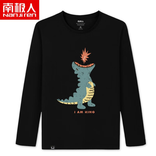 【两件79元】南极人t恤男夏季新品大码短袖男士韩版潮流学生衣服圆领T恤男卡通印花 (长袖)黑色/小恐龙 XL(130—150斤可穿)