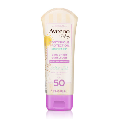 海囤全球美国进口 艾惟诺(Aveeno) 婴儿户外物理防水防晒乳 88ml SPF50 婴儿防晒霜 晒后修复霜