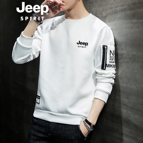 JEEP 吉普 卫衣男士2019新款秋季圆领套头卫衣韩版潮流宽松运动休闲长袖t恤潮牌ins秋装 白色 XL