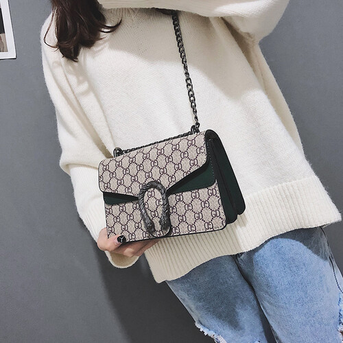 艾莎米莱包包女包2019夏季新款百搭潮流女包链条包包女士单肩斜跨包女 绿色