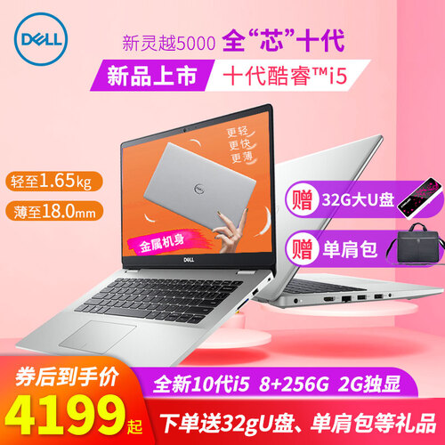 戴尔（DELL）灵越5493燃5000 14英寸酷睿十代轻薄便携独显窄边框商务办公手提笔记本电脑 i7-1065G1 8GB 128G固态+1T定制