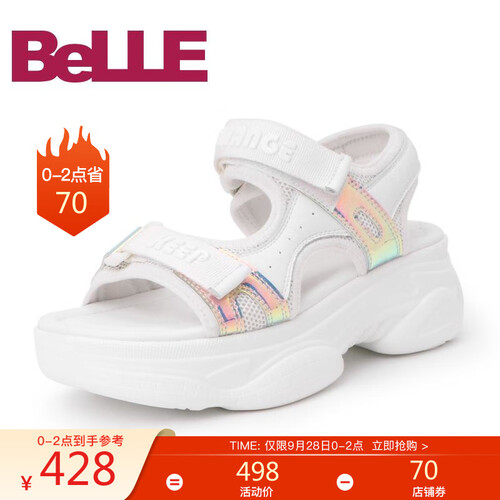 Belle/百丽女鞋凉鞋2019夏新商场同款松糕运动风厚底休闲U1C1DBL9 白色 37