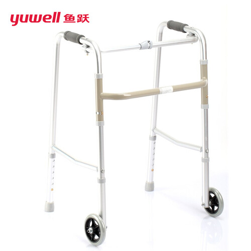 鱼跃（YUWELL）铝合金助行器伸缩折叠便携老人带轮四脚拐杖老年助步器助行架YU750