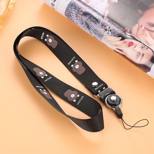 鸿伟科 手机挂绳卡通挂脖绳 韩版可爱手机绳 女式手机饰品通用手机链 可爱挂绳-黑色布朗熊