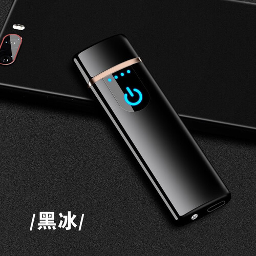 sdin指纹触摸感应usb充电打火机无声双面点烟电子点烟器个性充电打火机创意防风无声薄男女礼品 黑冰