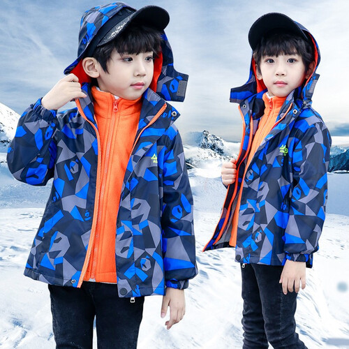 童装男童春秋冬装冲锋衣外套中大童2019新款儿童运动户外三合一可拆卸内胆上衣两件套装10岁男孩 蓝色 150码建议身高140cm左右