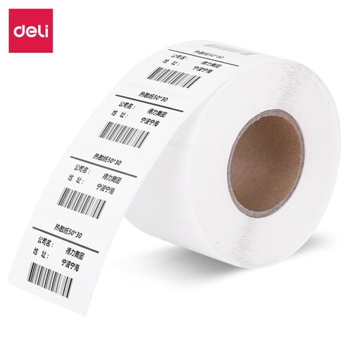 得力（deli）50*30mm三防热敏标签打印纸 不干胶条码打印纸(16卷装 1000张/卷)11885