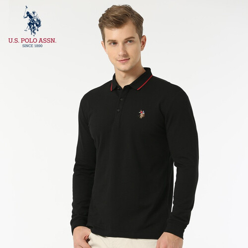 U.S.POLO ASSN.2019新品POLO衫男简约休闲长袖POLO衫男GDZPMC98054 黑色 L