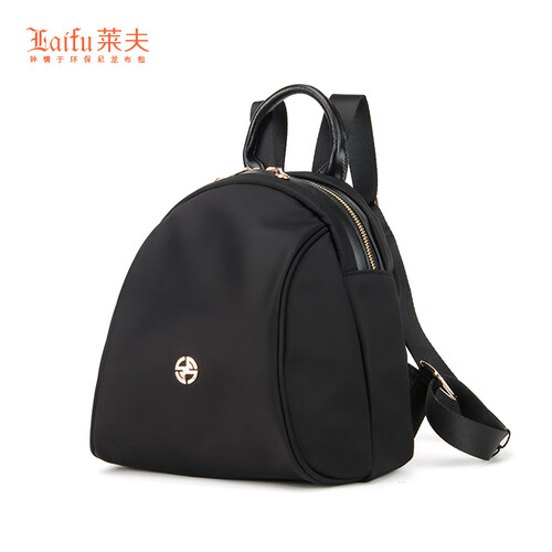 莱夫双肩包女 帆布 时尚 休闲简约尼龙布背包韩版学生小书包轻便百搭赫本黑7002