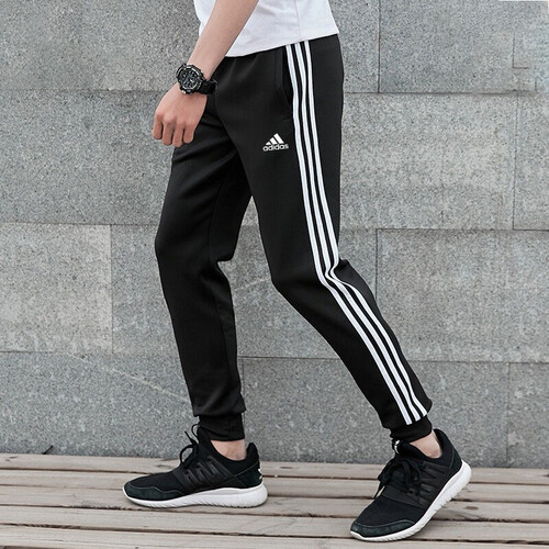 阿迪达斯（Adidas）长裤男装春秋新薄款跑步训练运动休闲针织长裤 收腿裤-黑/白 L
