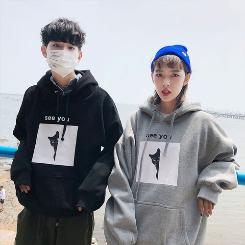 康纤卫衣男秋季新品连帽加厚外套情侣装秋装韩版宽松学生班服套头印花运动外衣潮人卫衣男休闲大码男装上衣潮 黑色 M