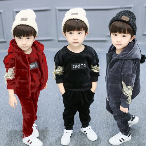 格尔贝乐童装男童套装秋冬季新品儿童衣服1-2-3-5-6岁男宝宝男孩时尚舒适潮款洋气翅膀三件套 YG13翅膀三件套红色 100码建议95-100cm2-3岁