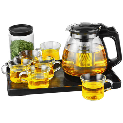 京东超市紫丁香 整套耐热加厚玻璃茶具套装家用功夫茶杯具花茶壶茶杯套装过滤带茶盘（九件套）WJ8122