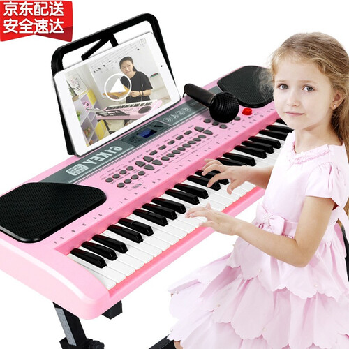 【领券减10元 抗摔品质】电子琴儿童音乐玩具男1-3-4-6岁小女孩初学入门玩具琴宝宝益智多功能小电 粉61键入门学练进阶手机版+升降琴架+学琴全套礼包