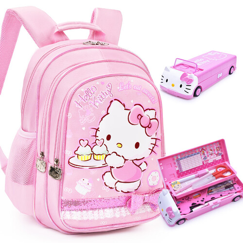 Hellokitty 汽车多功能文具盒小学生创意卡通铅笔盒儿童可爱笔盒女 （文具盒+书包）组合装