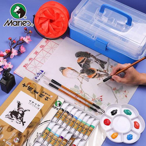 马利(Marie's)24色12ml国画颜料套装 8件套山水画工具套装含工具箱