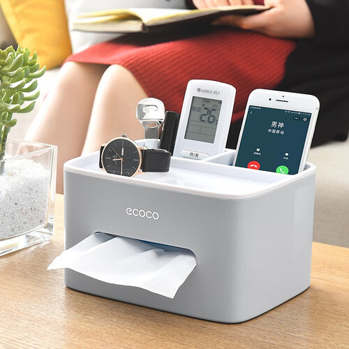 意可可（ecoco） 创意桌面纸巾盒客厅茶几收纳盒纸巾盒办公室塑料抽纸盒 北欧灰