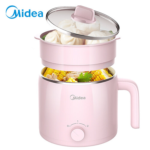 美的（Midea）多功能锅电煮锅迷你小锅电火锅低功率双层学生宿舍煮面带蒸屉电蒸锅1.2L电热杯MC-DY16Easy102