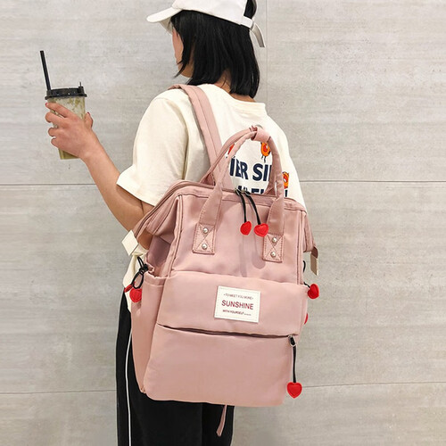 月光森林 日韩版小清新少女书包女中小学生 校园森系ins超火的双肩包简约百搭 粉色