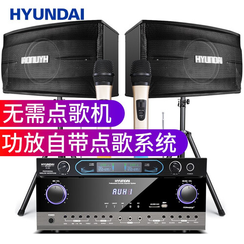 HYUNDAI/现代 A900客厅电视电脑k歌音箱家庭ktv音响套装卡拉ok全套智能功放点歌机设备 8寸音响+v段金属麦克风+语音点歌系统