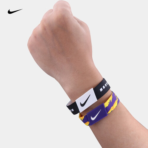 NIKE耐克篮球手环科比詹姆斯情侣运动硅胶手环学生男女腕带手圈 紫金配色两条装N0002506976 ML号适合大部分人群