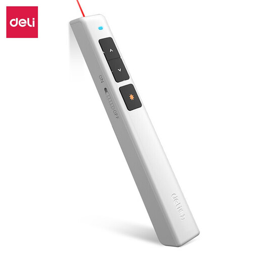 得力(deli) 激光投影演示笔PPT翻页笔遥控笔 电子笔教鞭翻页器 红光30m 2802【白色电池款】