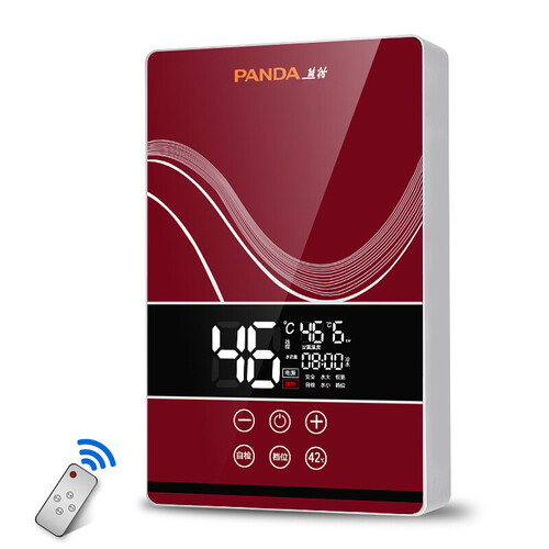 熊猫（PANDA） 【全国联保六年】即热式电热水器电家用小厨宝速热恒温过水热洗澡机包安装 6KW(酒红遥控款) 上门安装