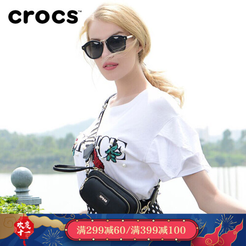 美国品牌 crocs卡骆驰2019女包新品斜挎包女宽肩带户外运动休闲尼龙单肩斜挎包胸包迷你小包女 黑色