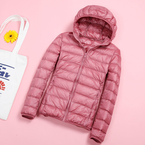 萱倾羽绒服女轻薄2019冬季新款女装韩版连帽立领大码外套女 粉色 L/165