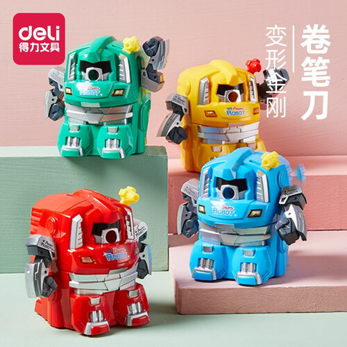 得力（deli） 0729 卷笔刀手摇铅笔刀削笔器机器人削笔刀削铅笔器机甲先锋转笔刀文削笔机 蓝色/擎天柱