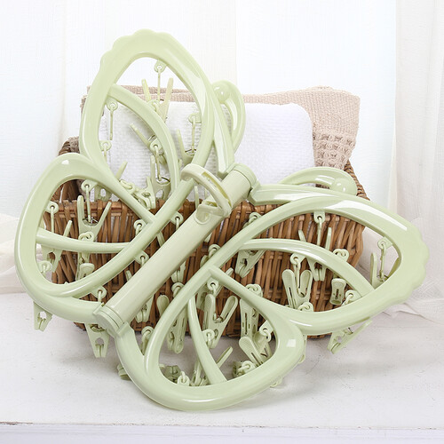 京东超市晟旎尚品 衣架 32夹可折叠晾衣架子 多功能塑料晾晒袜子裤架 蓝绿颜色随机发