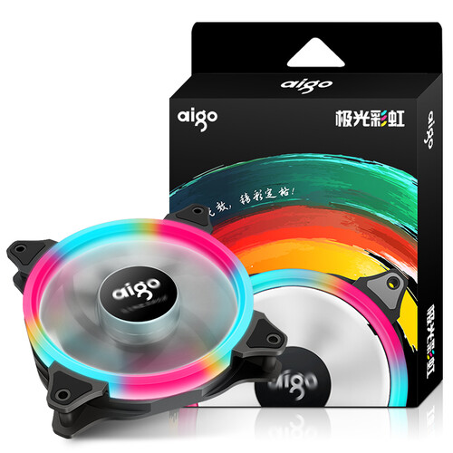 爱国者（aigo） 极光彩虹12CM电脑机箱LED风扇（支持大4P串联接口/水冷排散热/减震脚垫//赠4螺丝）