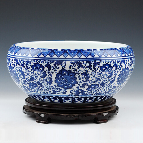 泥之恋    景德镇陶瓷器 青花瓷鱼缸 水浅 金鱼缸 乌龟缸 现代时尚家饰摆设 中号