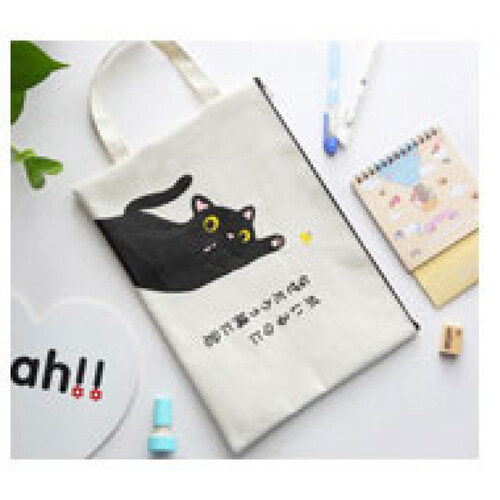 创意卡通文件袋 A4帆布收纳袋档案袋学习办公用品 33*23.5CM 黑猫白底