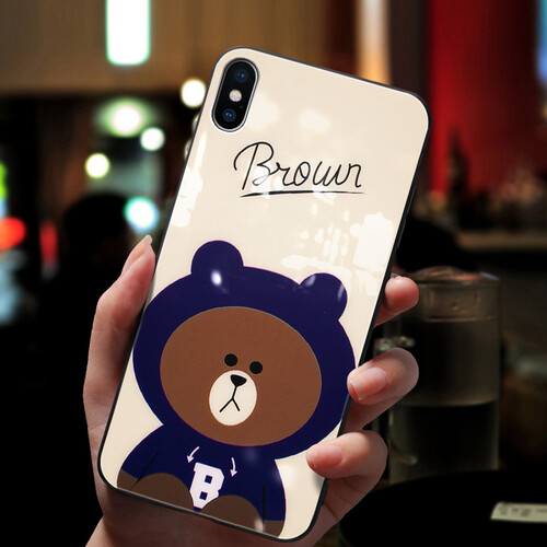 京东超市JM苹果X手机壳iPhone8Plus时尚情侣全包女薄款6s保护套卡通7P防摔创意玻璃男可爱布朗熊个 浅底帽子熊 苹果iPhone X
