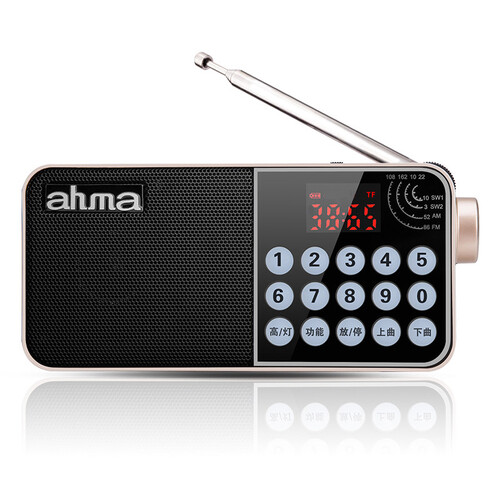 ahma  ah808爱华收音机全波段便携音乐播放器老人广播迷你插卡音箱迷你音乐音响 土豪金【主机+锂电池+充电线】